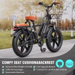 Electric Bike for Adults,750W 30-70Miles 48V 15AH Removable Battery Ebike 20" x 4.0 Fat Tire Beach Commuting E-Bike 2 Seater W/Fork Suspension UL2849 - Image 7