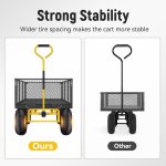Steel Garden Cart, 2-in-1 1400 lbs Heavy Duty Utility Wagon, with Removable Mesh Sides to Convert into Flatbed, 240 U-Turn 13" Pneumatic Tires Garden Wagon for Farm Yard Lawn Garden Camping - Image 9