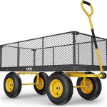 Steel Garden Cart, 2-in-1 1400 lbs Heavy Duty Utility Wagon, with Removable Mesh Sides to Convert into Flatbed, 240 U-Turn 13" Pneumatic Tires Garden Wagon for Farm Yard Lawn Garden Camping