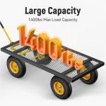 Steel Garden Cart, 2-in-1 1400 lbs Heavy Duty Utility Wagon, with Removable Mesh Sides to Convert into Flatbed, 240 U-Turn 13" Pneumatic Tires Garden Wagon for Farm Yard Lawn Garden Camping - Image 8