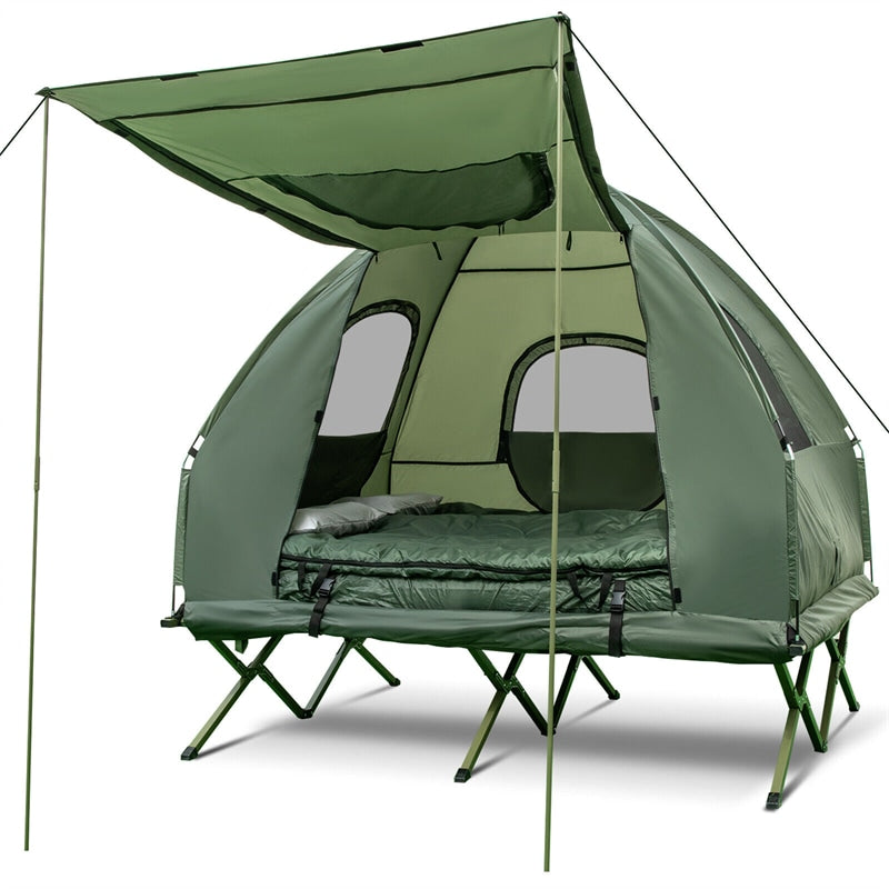 B6AA288B-8D04-B731-21DF-A7198B9ACFFE 5-in-1 Tent Cot 2-Person Portable Outdoor Camping Tent Combo with Air Mattress Sleeping Bag & Sunshade - Image 1