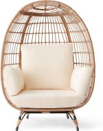 Best Choice Products Wicker Egg Chair, Oversized Indoor Outdoor Lounger for Patio, Backyard, Living Room w/ 4 Cushions, Steel Frame, 440lb Capacity - Ivory - Image 4